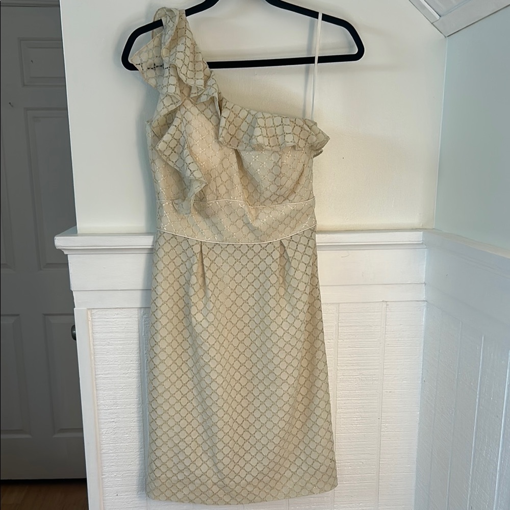 Antonio Melani Champagne Patterned One Shoulder Ruffle Dress size 0